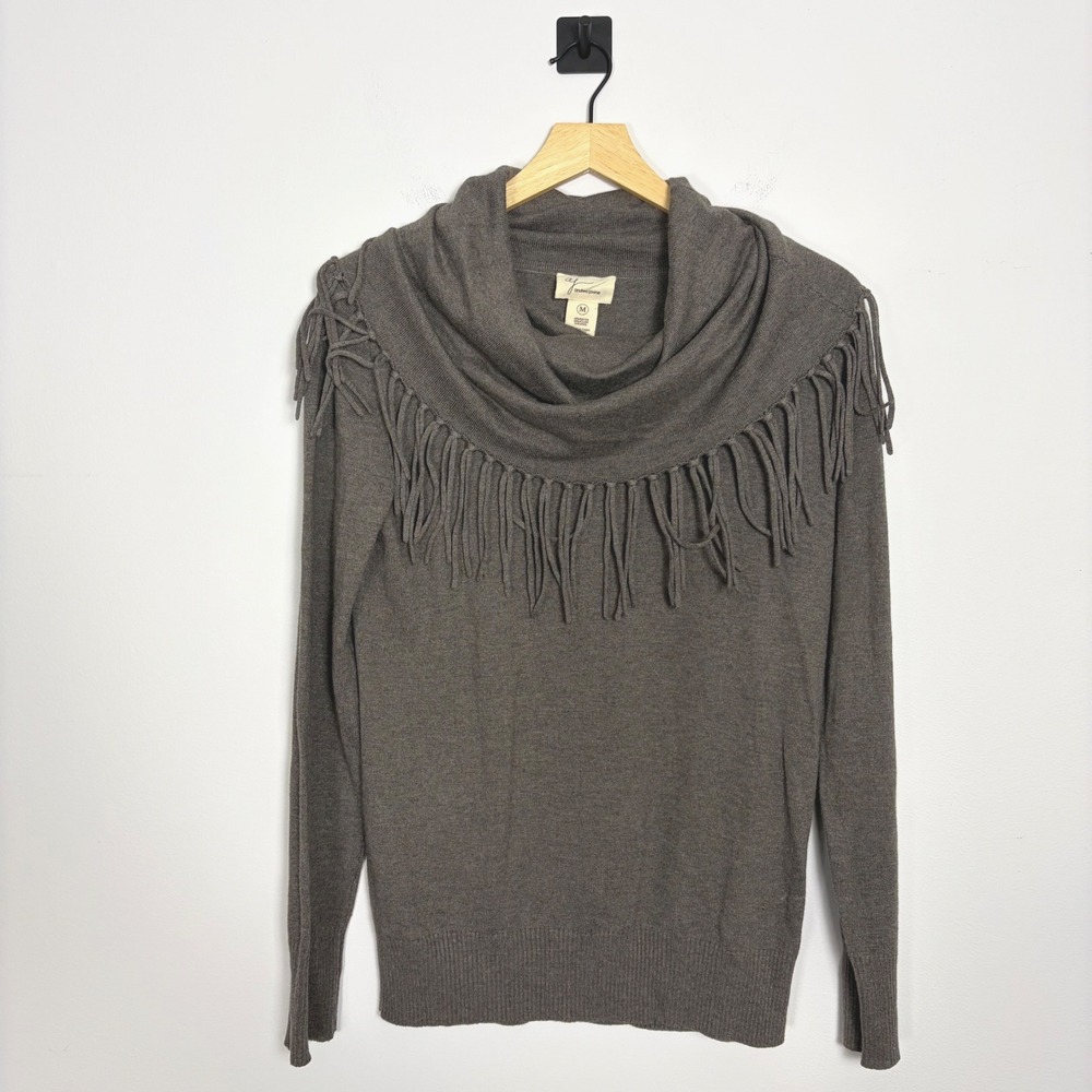 Andrea Jovine cowl neck wool sweater‎ fringe detail charcoal gray size medium
